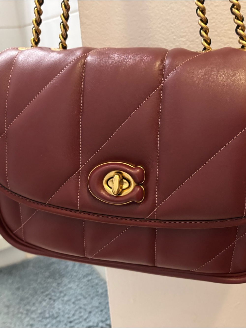 Coach Quilted Shoulder Bag in Burgundy with Gold Hardware - Picture 2 of 6